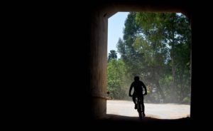 A rider exits a tunnel during the 947 MTB Challenge