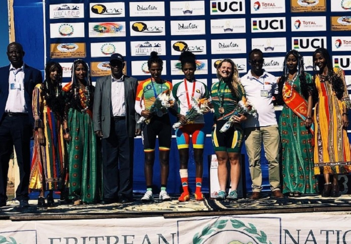 South Africa's Liezel Jordaan (right) finished third in the elite women's individual time-trial at the Africa Cup road tour today. Photo: Twitter/@ZXCycling
