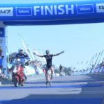 Men's winner Brandon Downes pictured crossing the line at the 947 Cycle Challenge today. Photo: Telkom 947 Cycle Challenge
