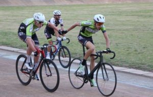 A pair of riders slinging one another during the madison relay event at the Joburg Grand Prix. Photo: Cycle Nation