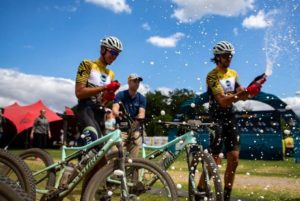 Wessel Botha and Matt Beers celebrating their Wines2Whales Shiraz victory after the conclusion of the third and final stage. Photo: Nick Muzik