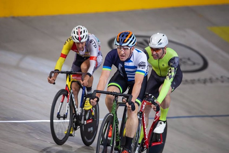 Martin van Wyk (front) finished third overall in the masters SA National Omnium Championships yesterday. Photo: Michelle Otto