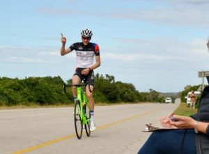 The race winner crossing the line at the Steak Race. Photo: Sakkie/Masterspe