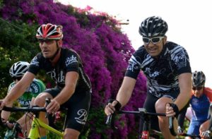 A close-up front shot of riders labouring through the winds during the Steak Race. Photo: Sakkie/Masterspe