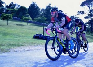 Steven Shirley (front) leading the way around a bend during the Steak Race. Photo: Sakkie/Masterspe