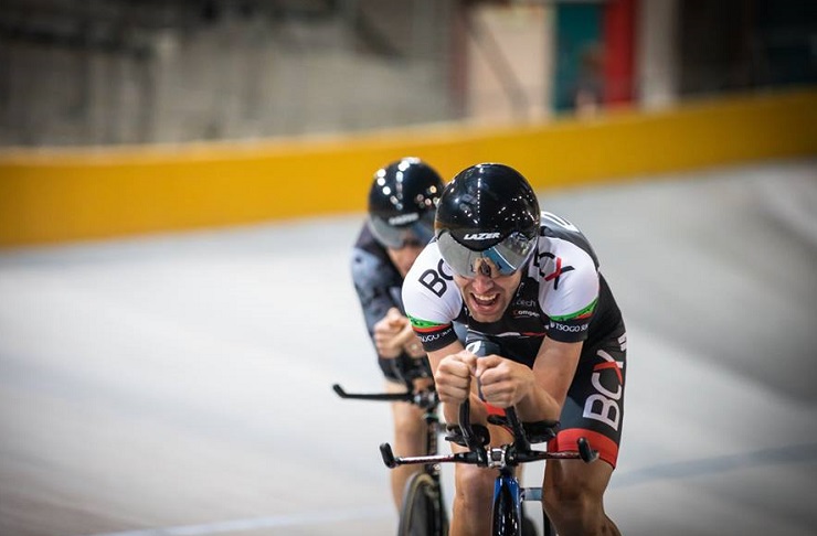 Steven van Heerden (front) and Gert Fouche (back) were part of the BCX winning team in the team pursuit event at the SA National Track Champs yesterday. Photo: Owen Lloyd