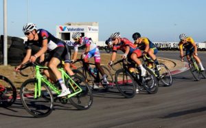 Riders moving along a bend during the criterium at the Festival of Cycling. Photo: East Cape Cycling