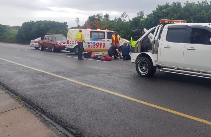 Paramedics at the scene of the accident on the M4 South Bound just before the M27 Umdloti off-ramp. Photo: Big Show Towing