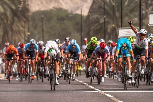 Dimension Data's Giacomo Nizzolo winning the sixth and final stage of the Tour of Oman in a sprint finish. Photo: Muscat Municipality/A.S.O./K.D. Thorstad