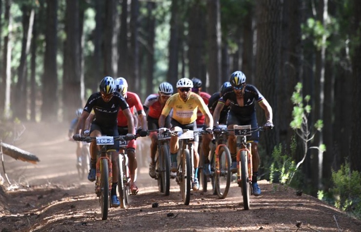 A group of elite men riders in action during stage two of the Tankwa Trek today. Photo: Twitter/@tankwatrek