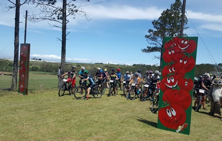 Riders lined up before the start of the Tomato Trot & Cycle today. Photo: Facebook/FinishTime