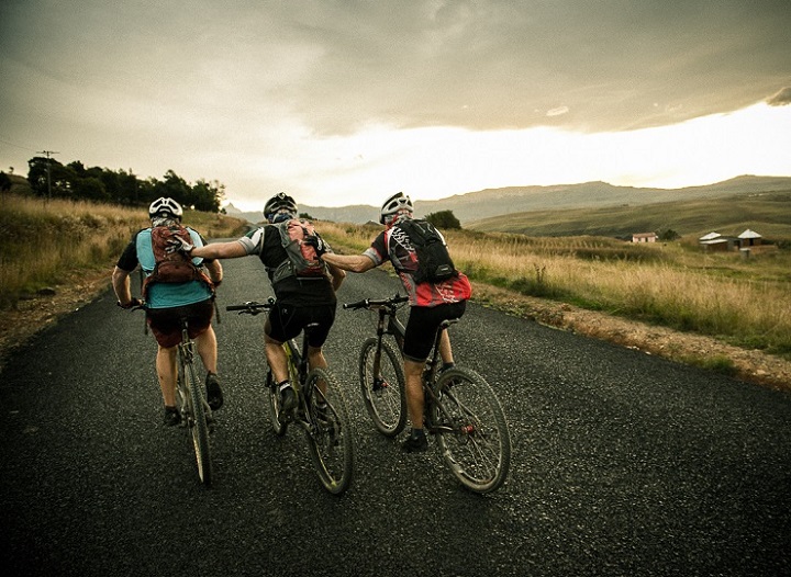 A group of mountain bikers support each other during the X-Berg Challenge
