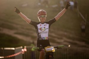Olympic Road Champion Anna van der Breggen stormed to her first mountain bike race win of the season at the Champions Race on Wednesday in Kayamandi. Photo: Michal Červený