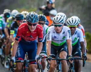 Byron Munton (left) and Stefan de Bod leading the way during the Cape Town Cycle Tour today. Photo: Chris Hitchcock