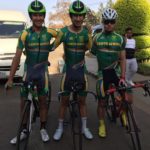 The South African junior men posing for a photo ahead of their TTT today (from left) Damon Fouchee, Tiano Da Silva and Dian Fritz. Photo: Supplied