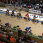 Riders taking their positions ahead of the men's keirin event on day two of the Track Cycling World Championships yesterday. Photo: Facebook/UCI