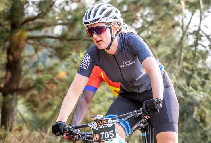Nicky Giliomee won the solo women's race on stage one of the Dr Evil Classic